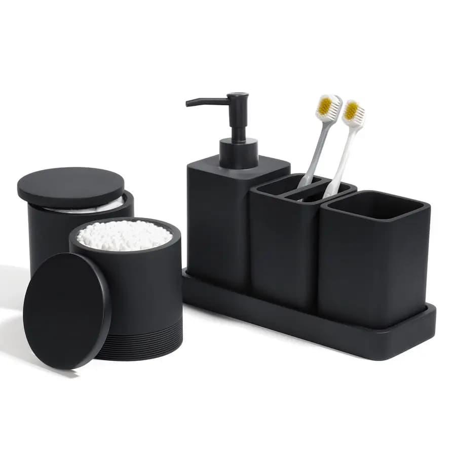 Set di accessori, set da bagno da 6 pezzi con portaspazzolino, dispenser di sapone, vassoio da trucco, bicchiere, vasetti per batuffoli di cotone, bagno