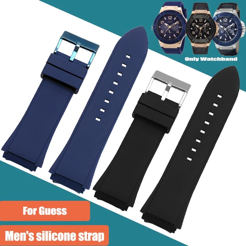 22mm Rubber Watch Strap Blue Silicone Rubber Bracelet For GUESS W0247G3 W0040G3 W0040G7 GC Watchband Brand Men’s Wristband 22MM