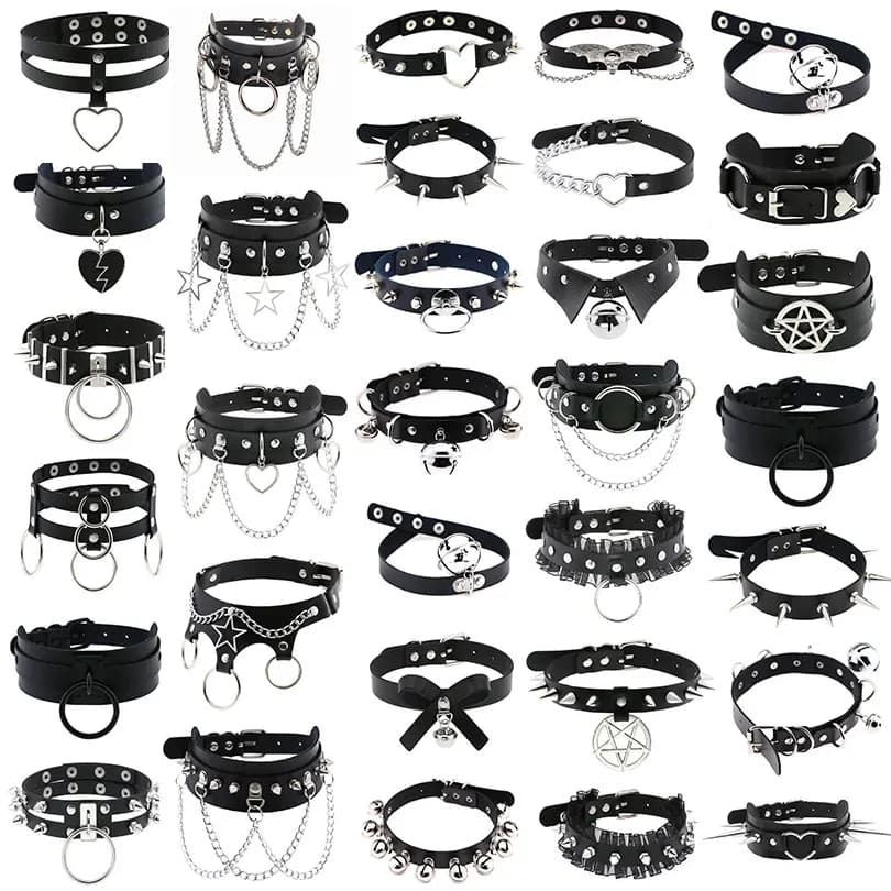 1Pc Vintage Cosplay Punk Rivet Spikes Circle PU Leather Women Collar Harajuku Sexy Heart Rock Gothic Star Bondage Choker Jewelry