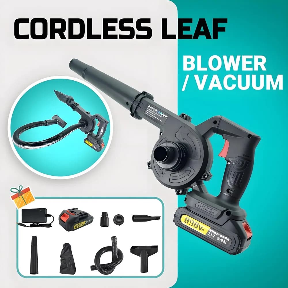 Soffiatore e aspirapolvere senza fili 2 in 1 con batteria al litio da 18 V, raccoglitore di foglie e polveri per auto, computer, pulizia del giardino