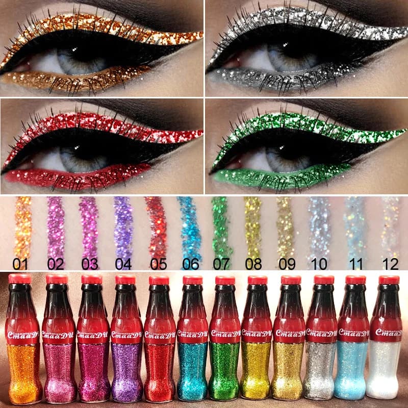 Glittered eyeliner set and stick shades - Bright and durable colors for an impeccable eye makeup, ideal for parties and