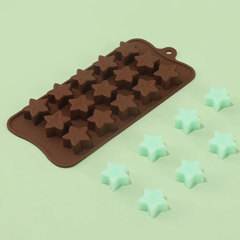 Stampo per cioccolato a 15 fori Stampo per cubetti di ghiaccio per fondente Vassoio per stampi in silicone Stella a cinque punte Stampo per cioccolato Strumenti per decorare torte