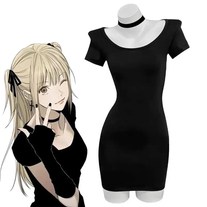 Anime Death Note MisaMisa Costume Cosplay Nero Maniche corte Abito aderente Parrucca Donna adulta Sexy Per il tempo libero Par8;c'4,t;6.j'2;
