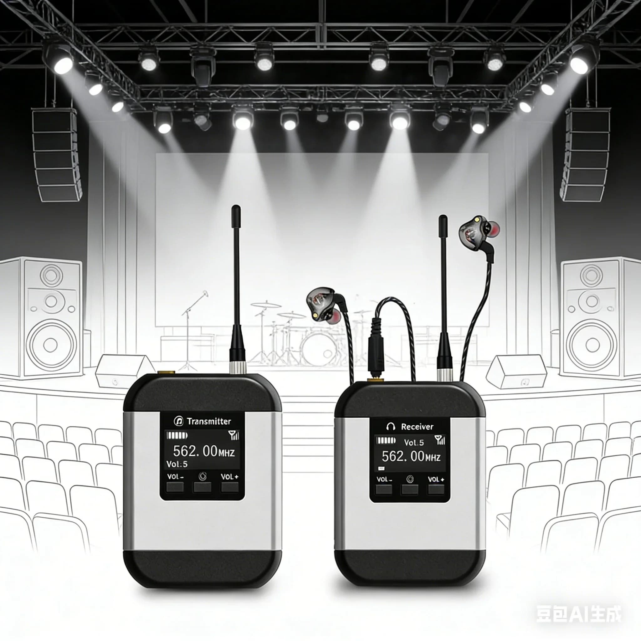 Sistema di monitoraggio in-ear wireless UHF a 20 canali con accoppiamento automatico per canto dal vivo e riproduzione in tempo reale