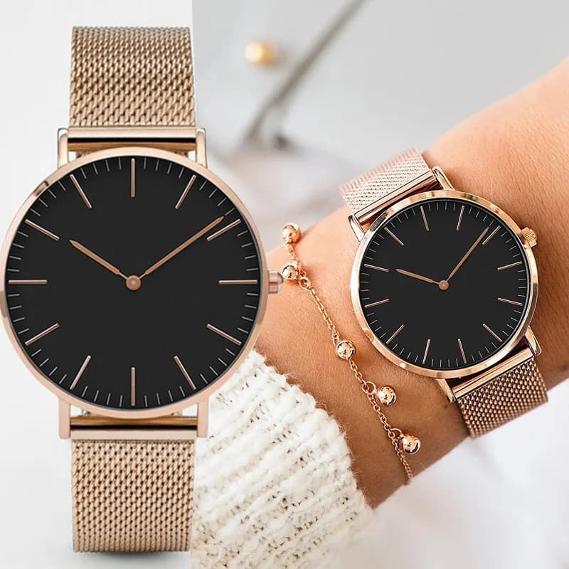 Orologio da Polso da Donna di Lusso in Oro Rosa, Orologio da Donna di Alta Gamma, Orologio al Quarzo Casual in Acciaio, Orologio da Polso Femminile