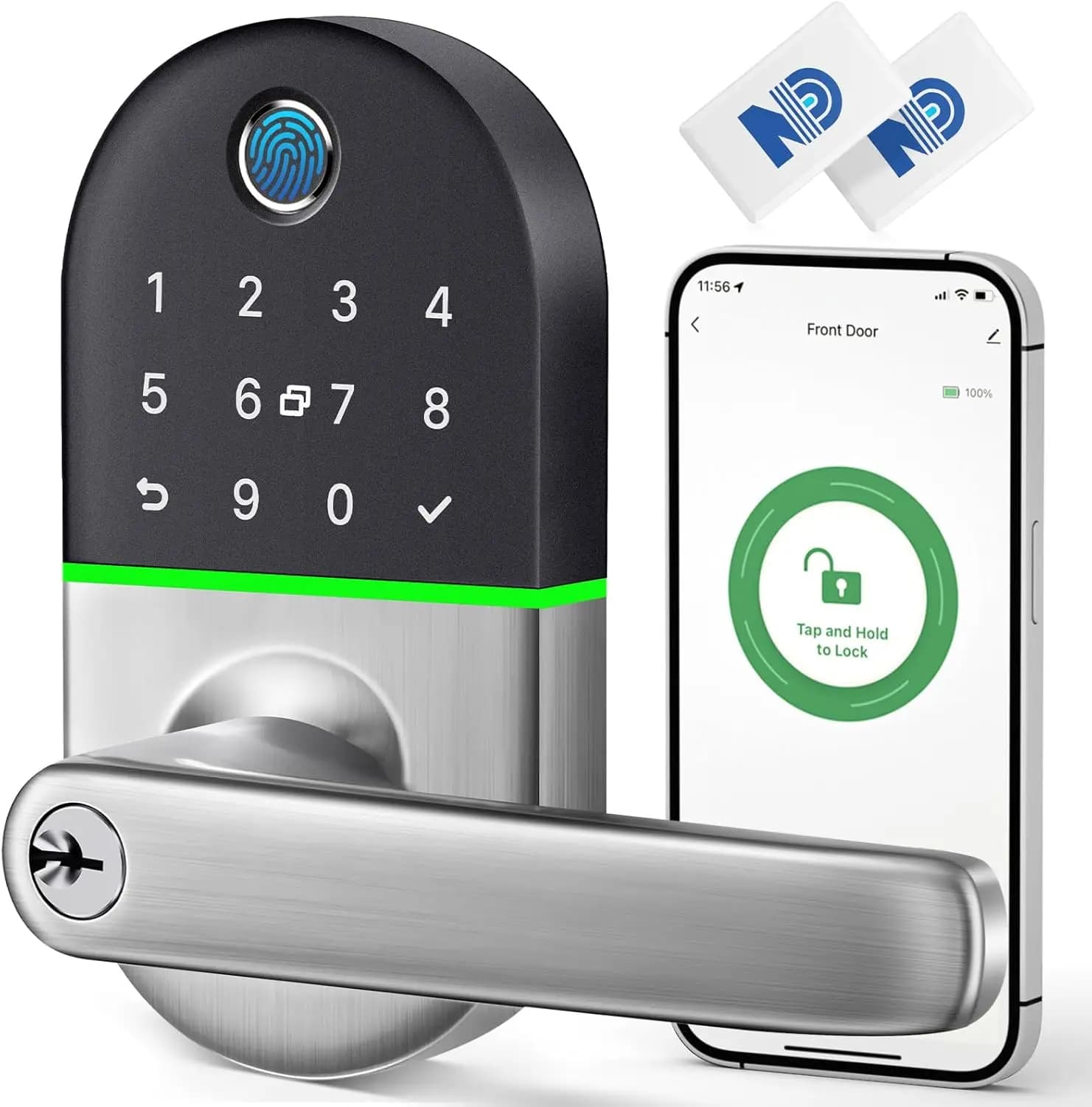Serratura Intelligente con Tastiera e Maniglia: Ingresso con Impronta Digitale e Codice per Porte Esterne/Interne, Facile Installazione