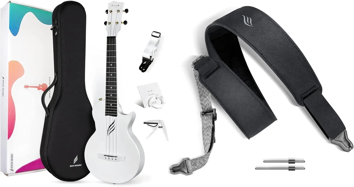 26 Inch Carbon Fiber Cutaway Travel Tenor Ukulele Bundle Kit with Magnetic Strap for Beginners