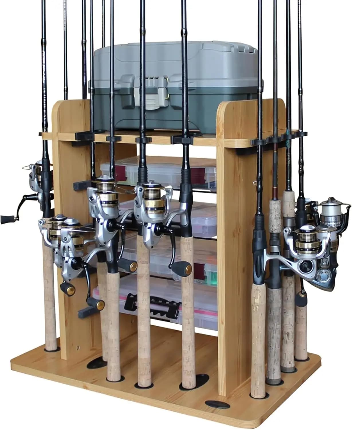 Portacanne da pesca per 14 canne da acqua salata/d'acqua dolce, supporto per canne da pesca con spazio per fino a 4 scatole porta attrezzatura da pesca