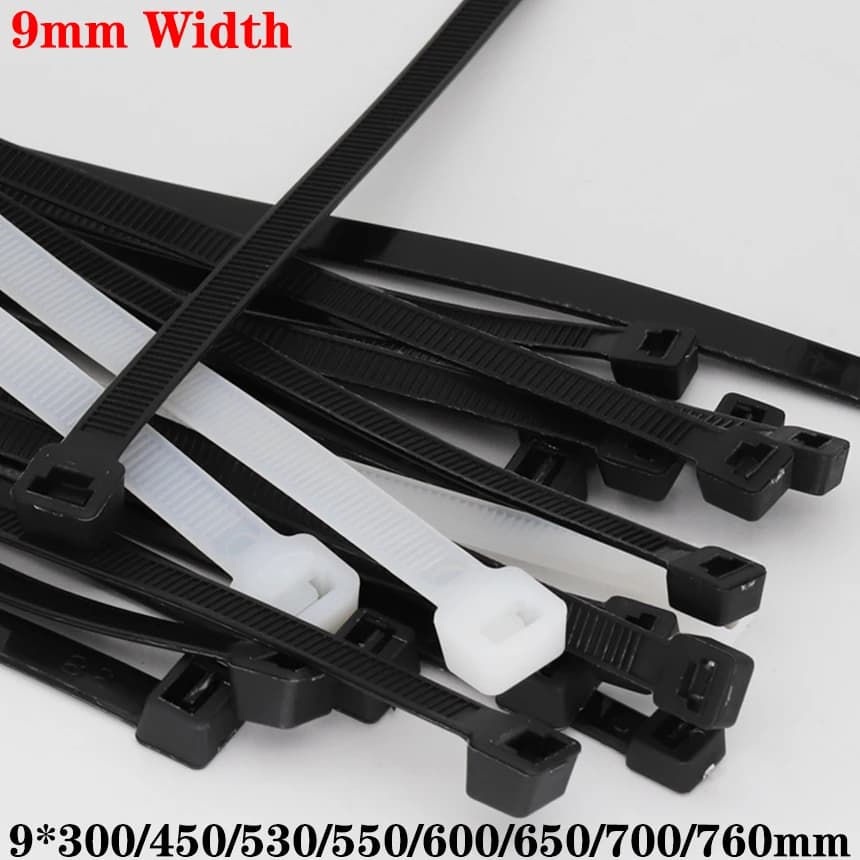 9*300/450/530/550/600/650/700/760mm 9mm Width White Black Self-Lock Nylon Plastic Strap Wrap Ziptie Bundle Zip Ties Cable Tie