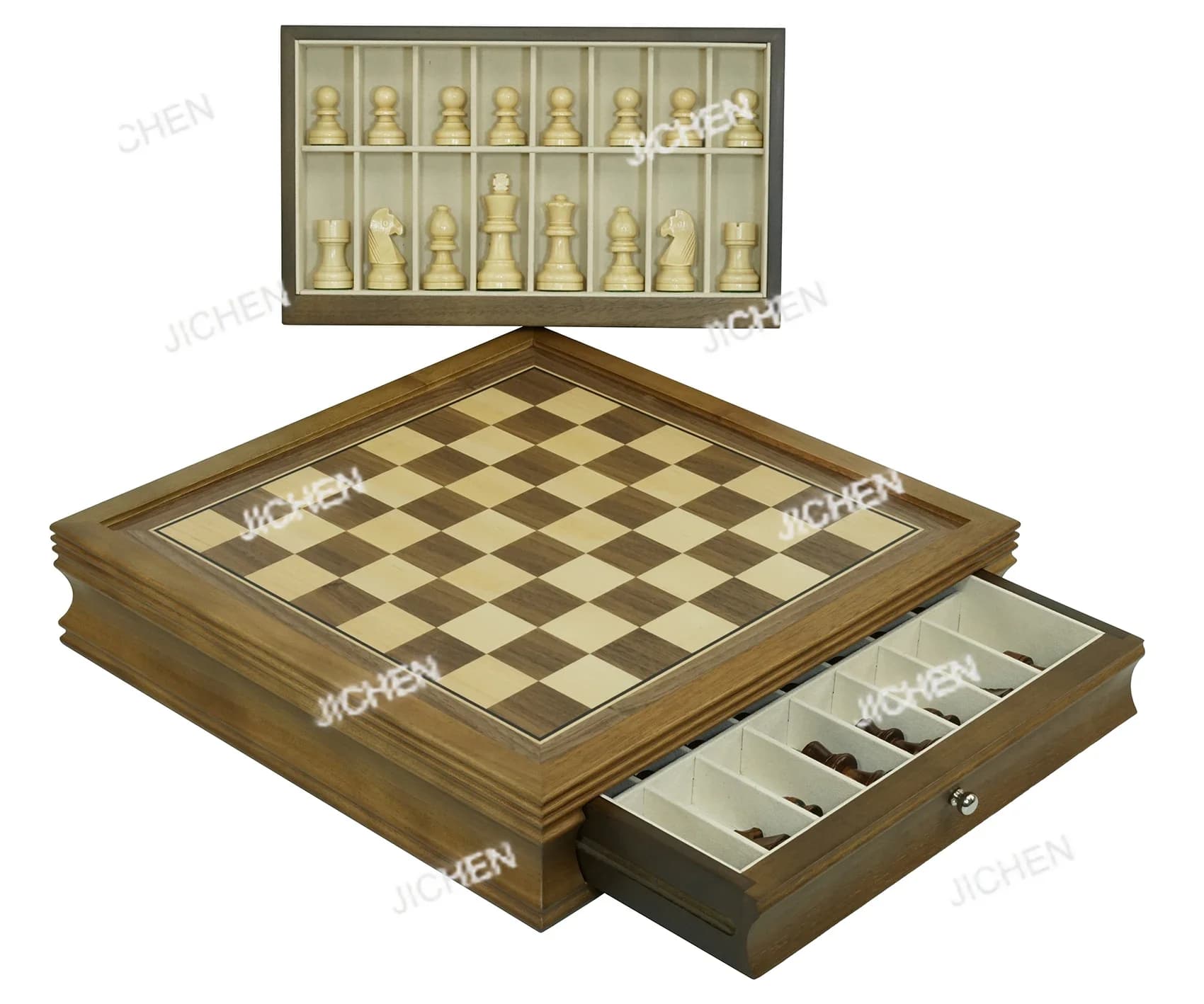 Set di Scacchi in Legno HN per Interni con Scacchiera Quadrata da 35mm e Pezzi degli Scacchi