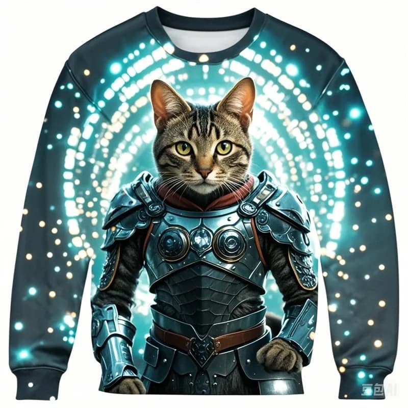 3D Print Cool Armor Cat Graphic Sweatshirts For Men New In Crew Neck Pullover Sweatshirts Tops Kids Mens Plus Size Hoodies
