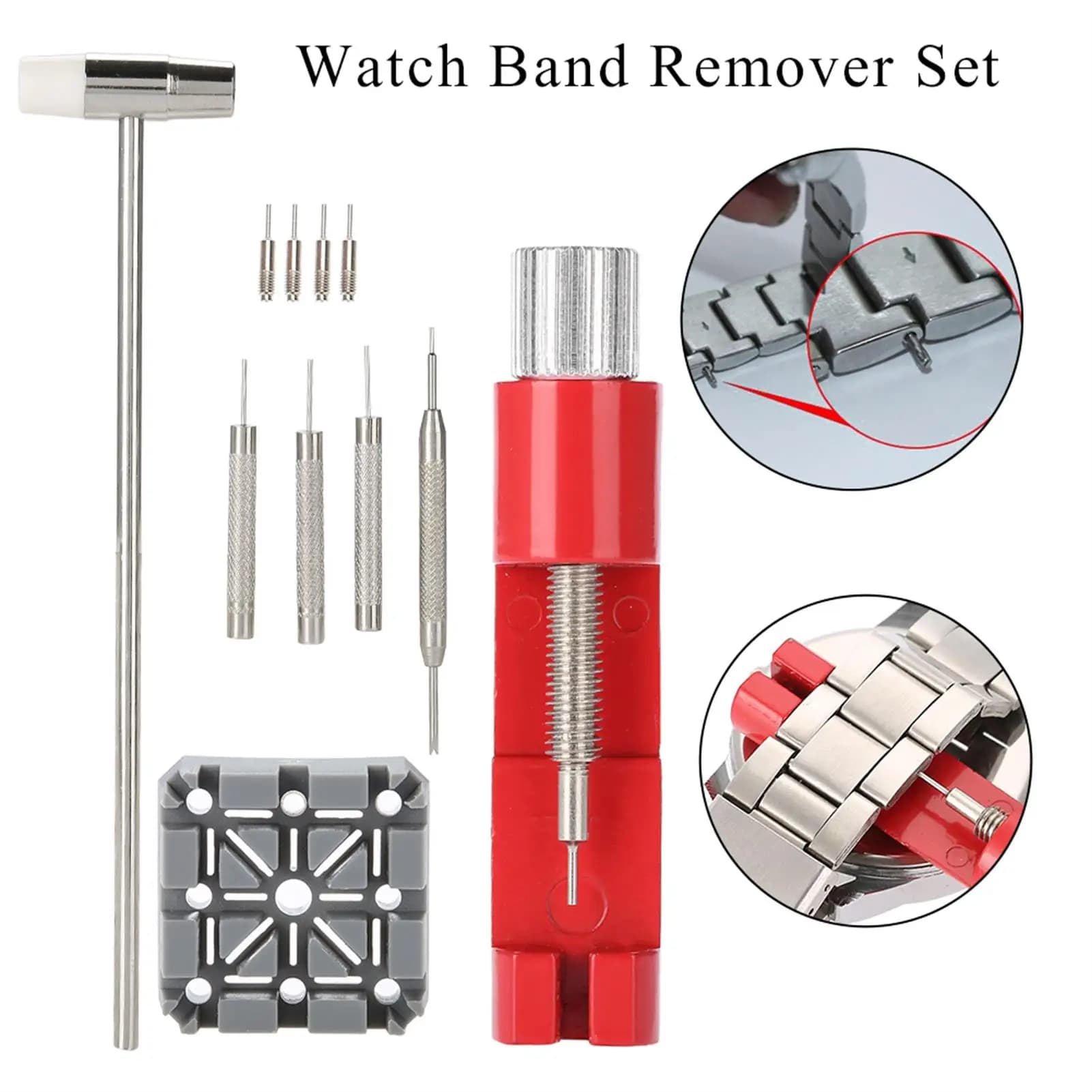 Set di strumenti per la riparazione dell'orologio Porta maglie per cinturino Martello Punch Pin Remover Kit orologio da polso Strumento per cinturino per orologiaio per orologiaio
