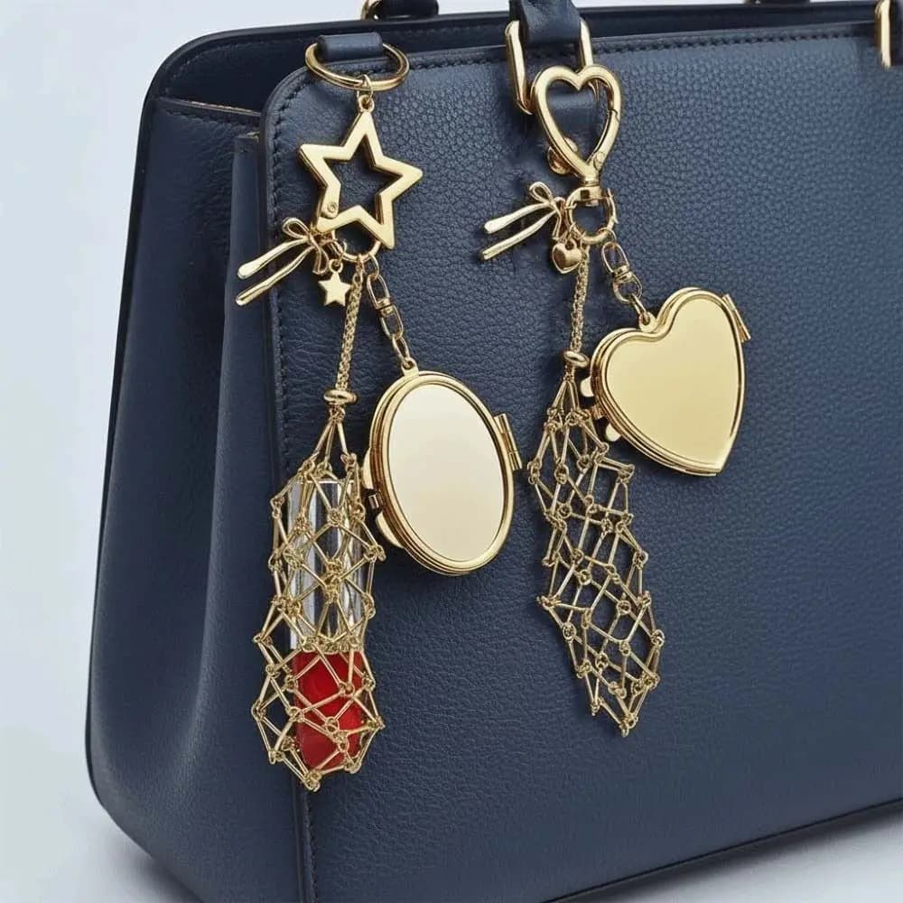 Portachiavi con borsa per rossetto tascabile in rete portatile Mini con portachiavi con borsa in rete metallica a specchio Portachiavi con copertura per rossetto cavo creativo