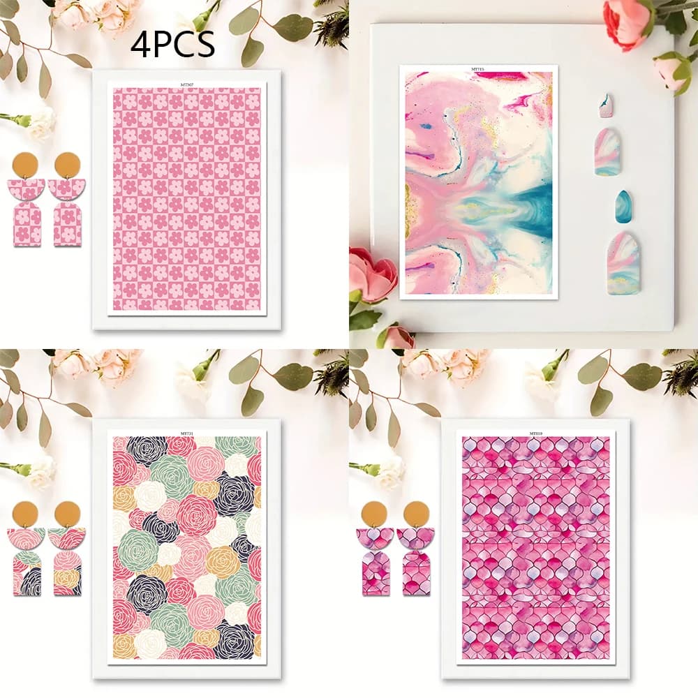 4 pezzi/set modello colorato fiore primaverile modello dipinto argilla polimerica trasferimento acquerello carta ceramica orecchini adesivo gioielli