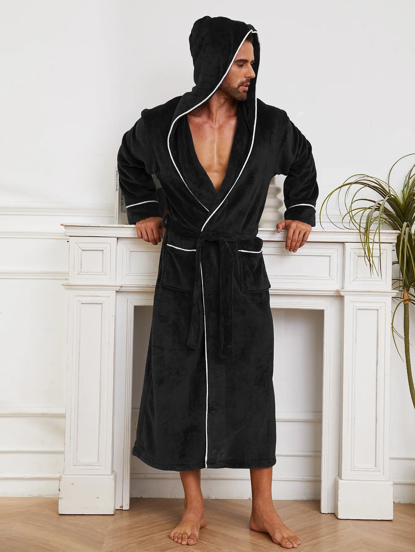 Winter New Women's Pajamas Thickened Warm Coral Fleece Mid-length Bathrobe Men's Couple Bathrobe Casual Sleepwear Nightgown