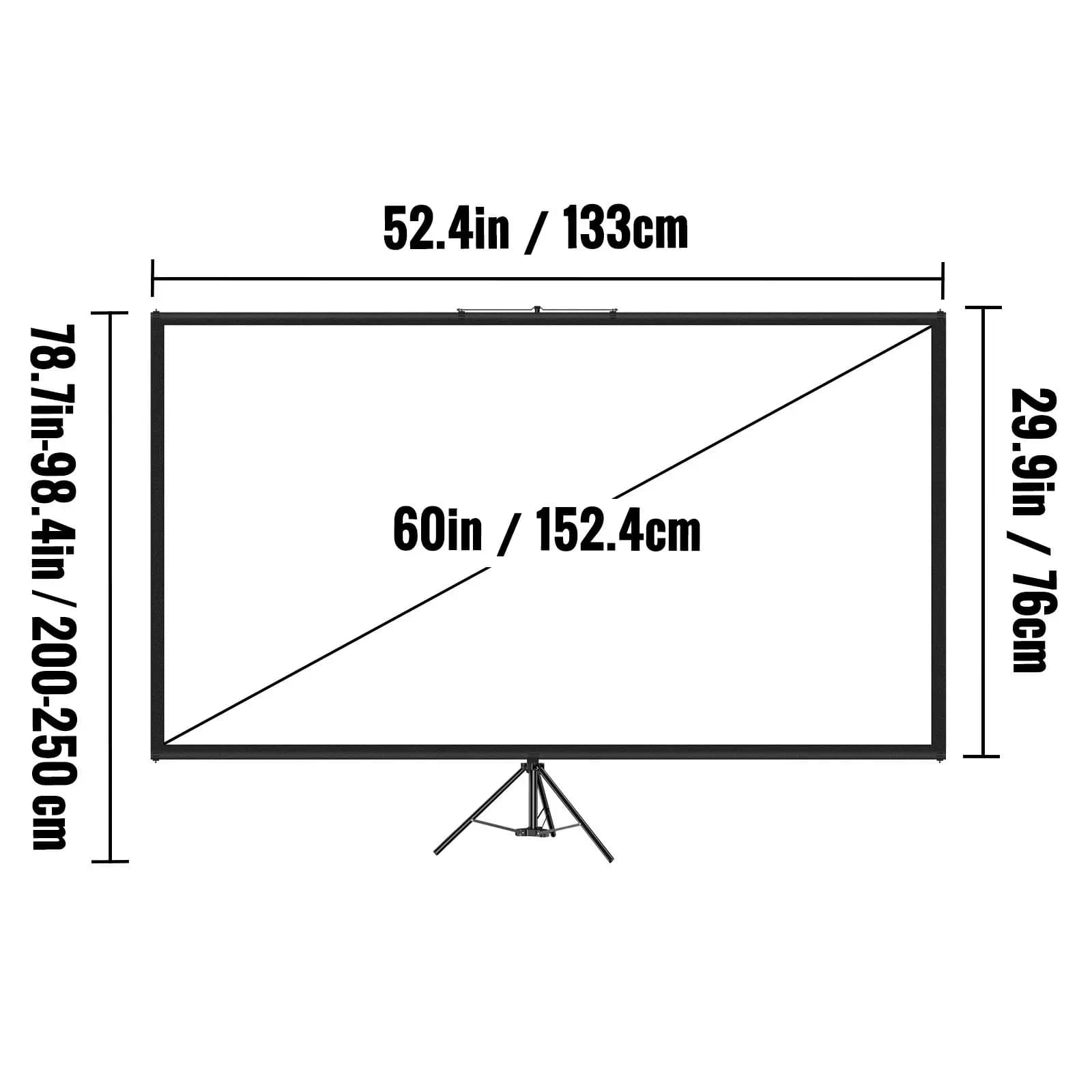 Tripod Projector Screen with Stand 60 inch 16:9 4K HD Projection Screen Stand Wrinkle-Free Height Adjustable Portable Screen for Projector Indoor & Outdoor for Movie, Home Cinema, Gaming, Office