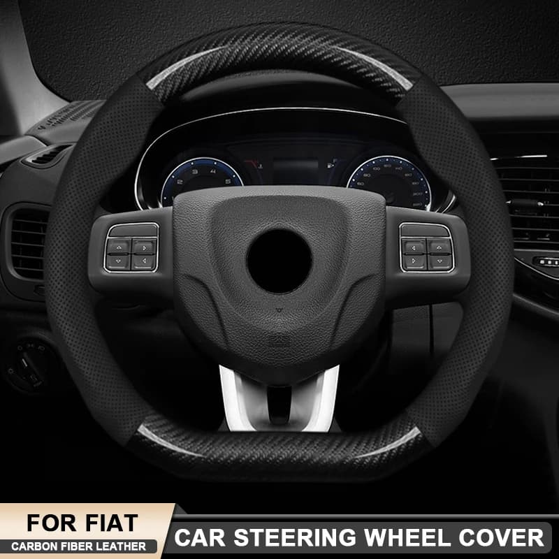 Coprivolante per auto in pelle in fibra di carbonio per Fiat 500 500e 500L 500L Panda Scudo e-ulysse Freemont Ottimo Viaggio Grande