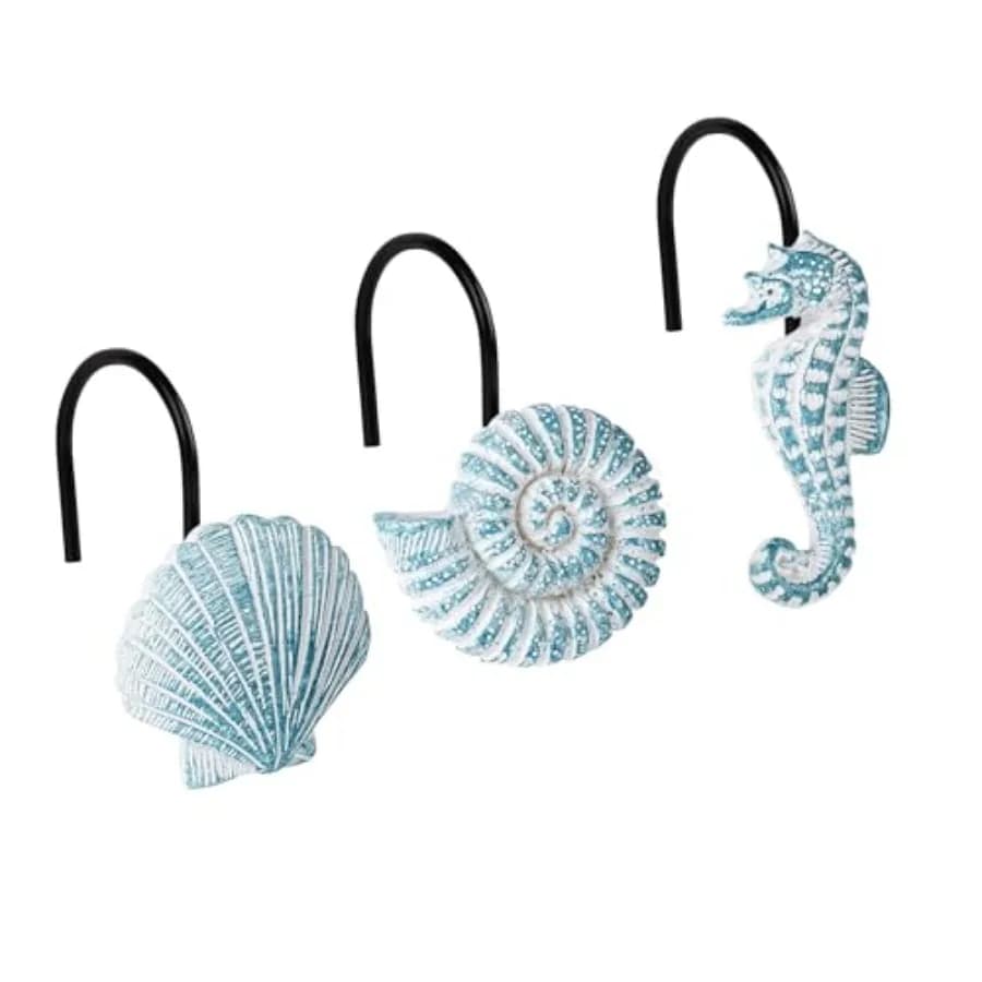 Ganci Decorativi per Tende da Doccia a Forma di Conchiglie, Anelli per Tende da Doccia con Creature Marine, in Resina, Decorazione Nautica per il Bagno