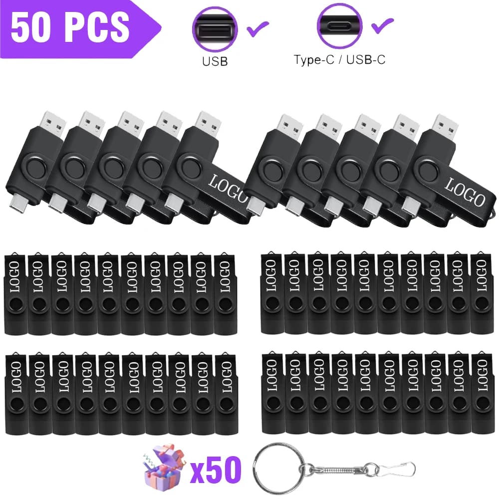 50 PZ Nuovo USB 2.0 TIPO C Chiavetta USB OTG 360 ° Chiavetta USB RotablePen 128 GB 64 GB 32 GB 16 GB 8 GB Chiavetta USB 2 in 1 ad alta velocità