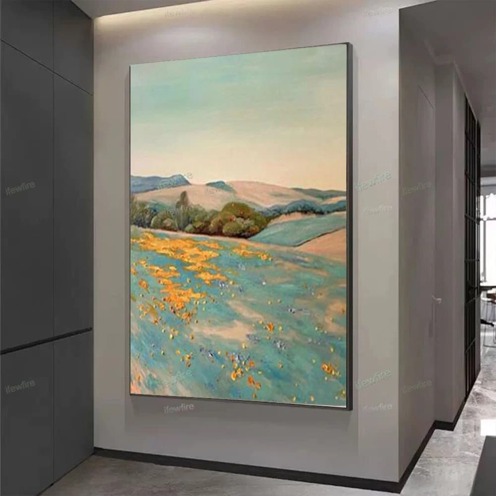 Mining Wall Images for Living Room Oil Paintings on Canvas Hand Paintings Green and Gold Image Office Decorations Wall Art No Frame