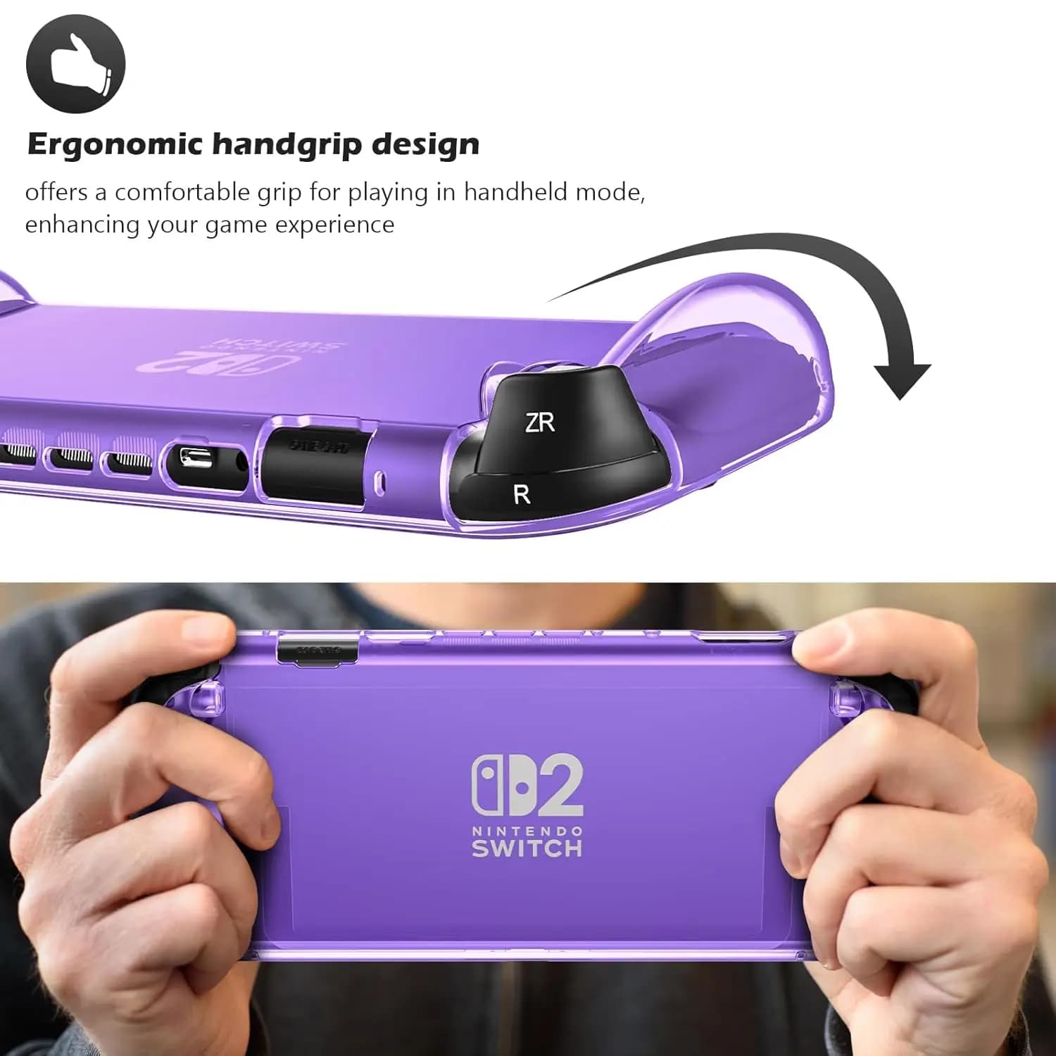 Custodia protettiva trasparente per Switch 2 (2025) - Copertura antigraffio e ammortizzante con design ergonomico per NS 2