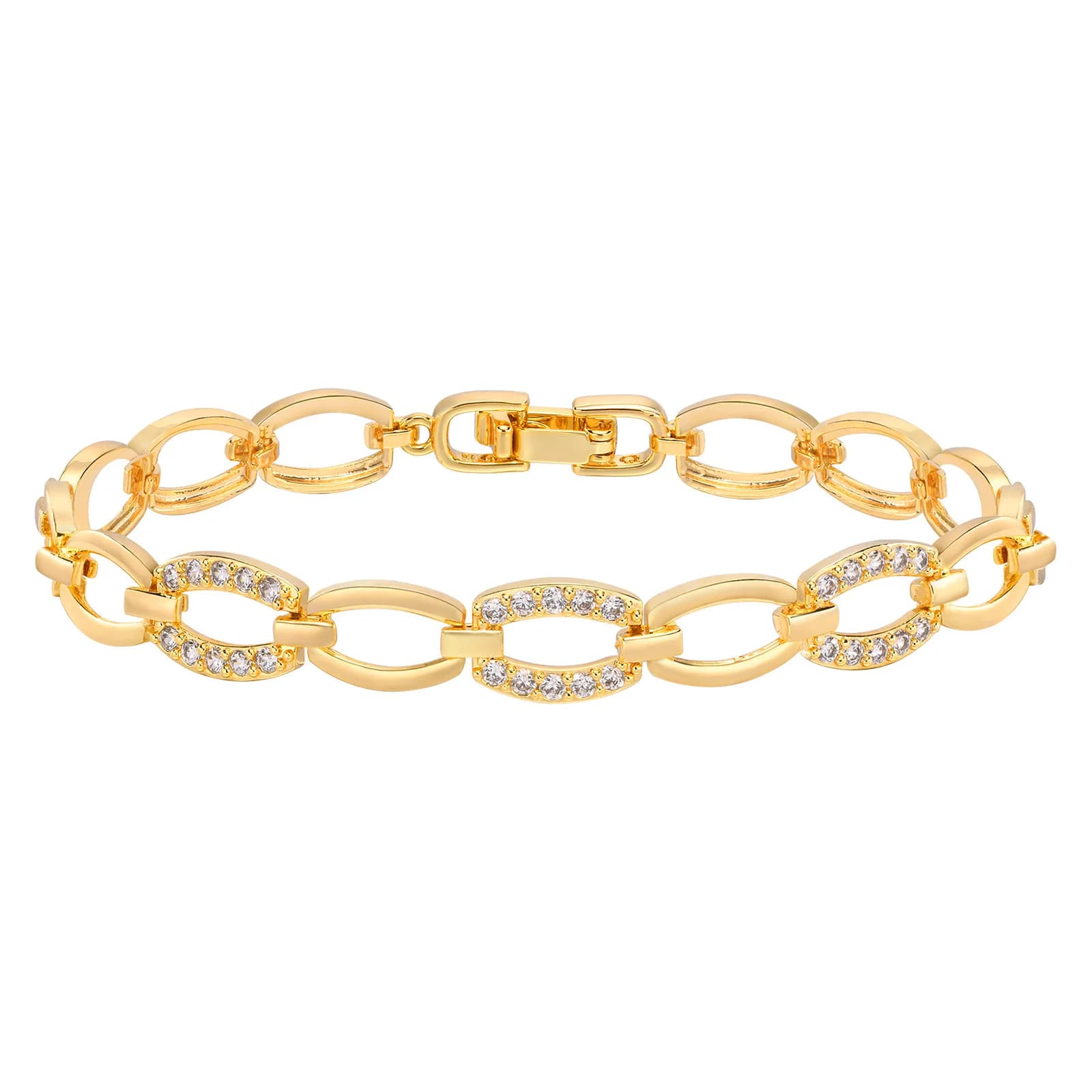 Bracciale a catena con zirconi cubici pavimentati per donna, semplice regalo di gioielli delicati placcati in oro
