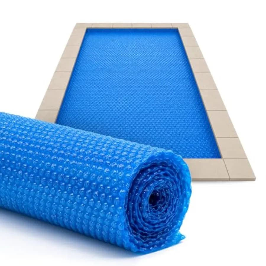 Copertura solare rettangolare per piscine interrate e fuori terra, blu, 3,66 m x 7,32 m, telo termoisolante da 16 mil con 6 punti di fissaggio resistenti