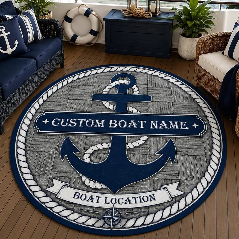 Custom Nautical Anchor Doormat Mat Personalized Entrance Rug for Boat Name Location Porch Entryway Polyester Foam Mat Decoration