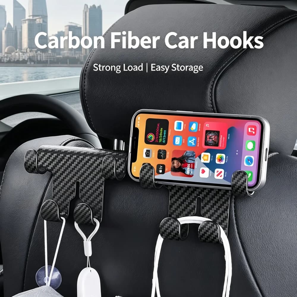 1/4pcs Carbon Fibre Car Storage Hook Auto Seat Headrest Hanger Multifunction for Hanging Bags Phone Holder Car Interior Organi