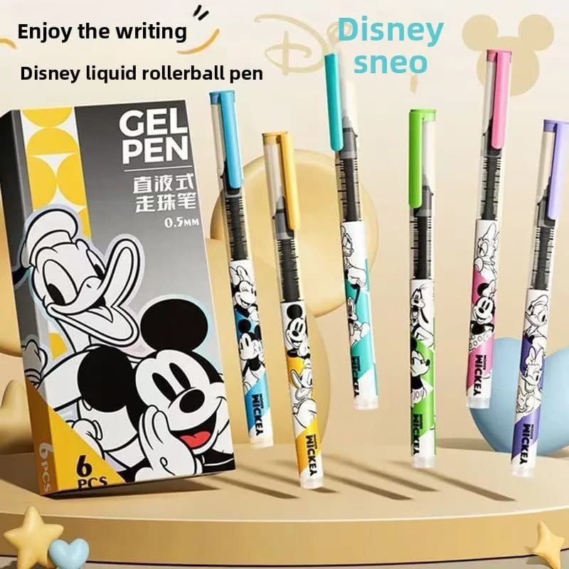 Penna a sfera liquida Disney, penna gel creativa a tema cartoni animati, 0,5 mm, per studenti, nera, ad asciugatura rapida, penna gel scorrevole.