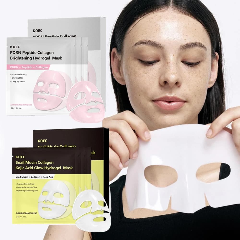 Mask Idrogel KOEC PDRN Peptide Bio Collagen, with Lumaca and Cogico Acid, Mask in Hydrogel Sheets for Hydratation and Care of Pores
