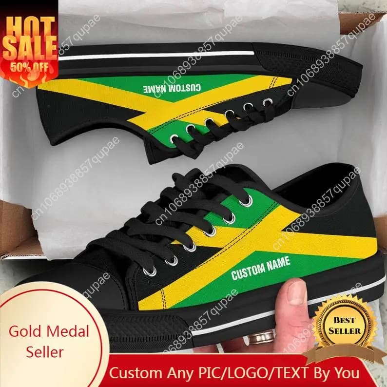Scarpe da ginnastica basse alla moda personalizzate con bandiera giamaicana Scarpe da coppia per scarpe da ginnastica in tela per adolescenti da donna per uomo