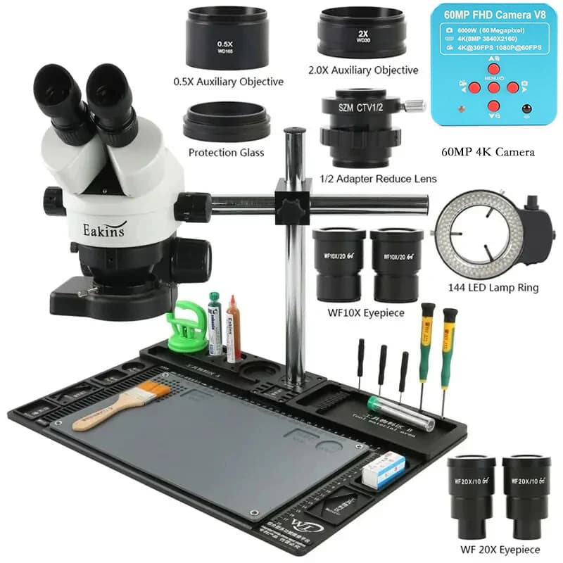 60MP 4K HDMI USB Videocamera 3.5X-90X 180X Simul Focale Trinoculare Stereo Microscopio 1/2 CTV Obiettivo Braccio Singolo Staffa Rotante