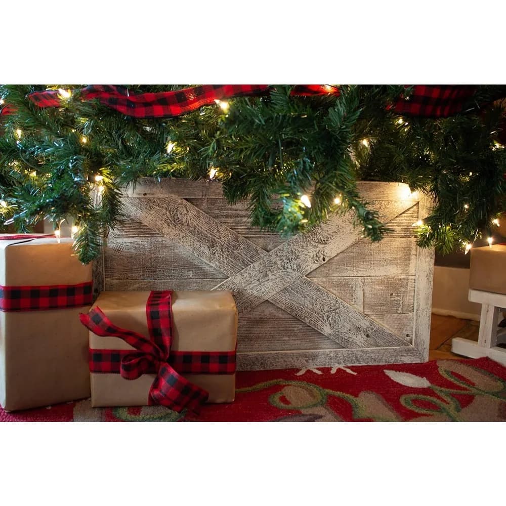 Collare o scatola per albero di Natale in blocchi di ricambio per gonna rustica in legno recuperato, pannelli con strisce a strappo e gancio, 37x27