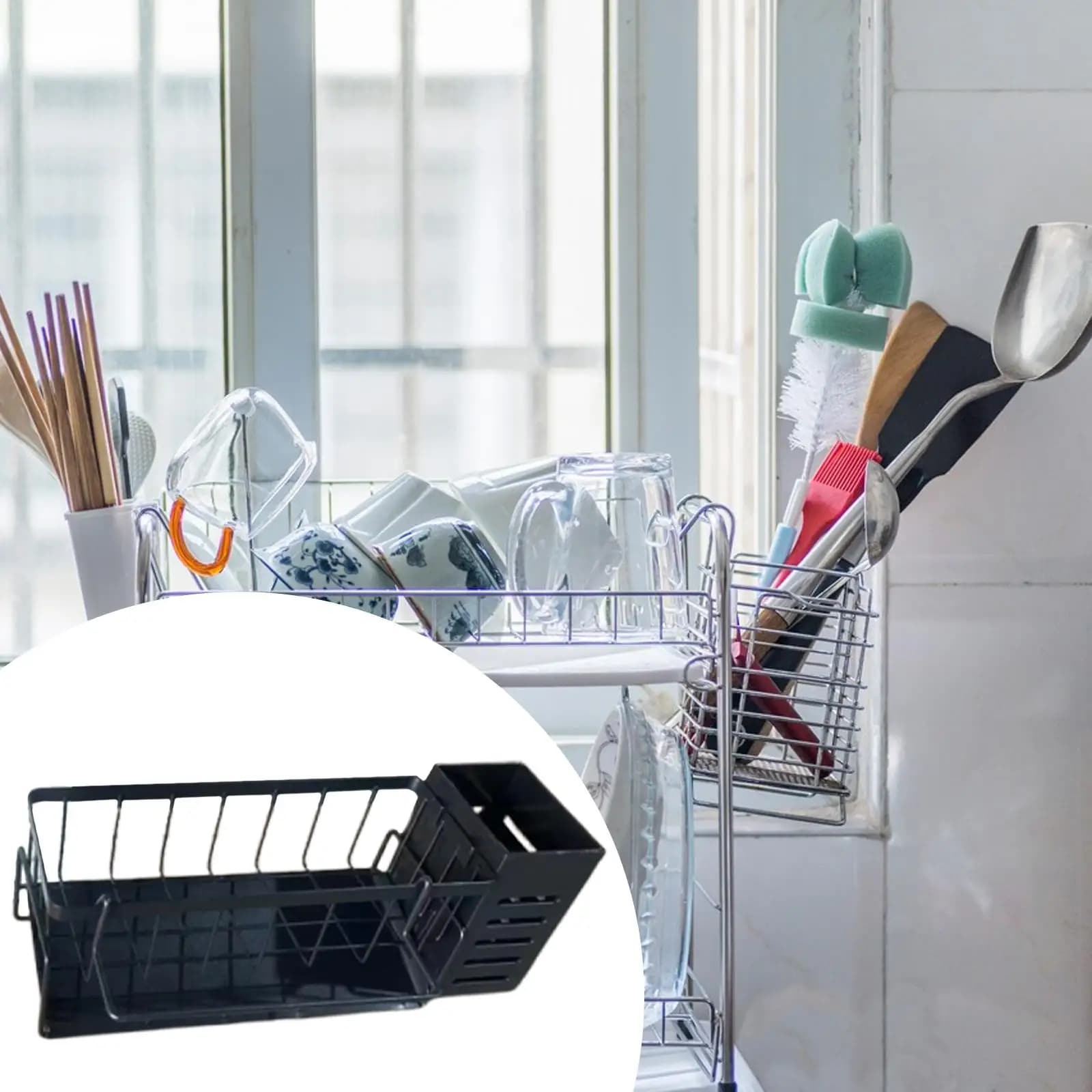 Organizzatore per Lavello da Cucina con Scolapiatti, Facile da Pulire, con Porta Bacchette, Porta Spugna e Dispenser Sapone, per Bancone e Caffetteria