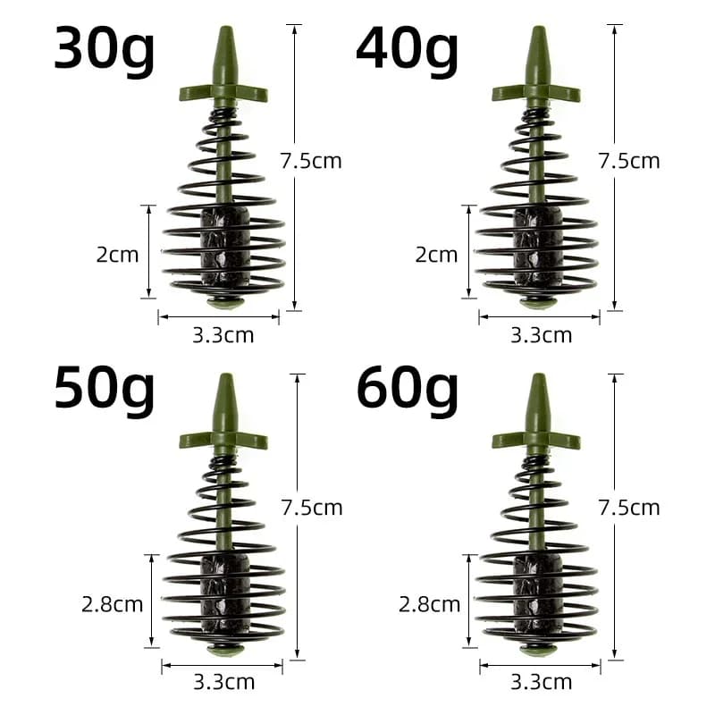 2pcs Inline Spring Carp Feeder 30g 40g 50g 60g Weighted Bait Cage Positioning Bait Holder Carp Fishing Tackle Feeder Nesting