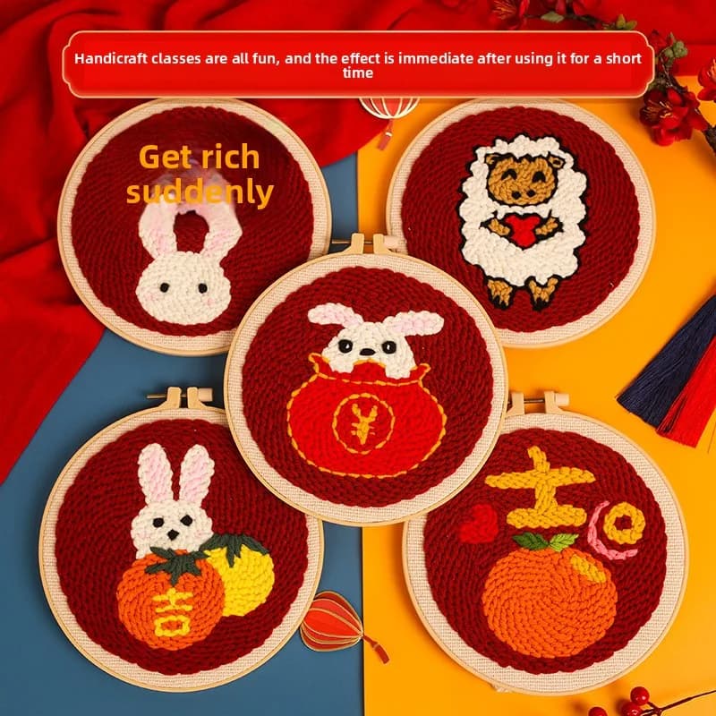 Needle Punch Embroidery Kit Beginners New Year Theme Home Decor Art