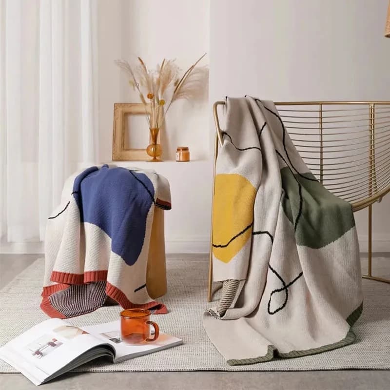 Coperta da tiro lavorata a maglia astratta per divano letto Coperta in maglia morbida e accogliente Coperta decorativa leggera per uomo e donna