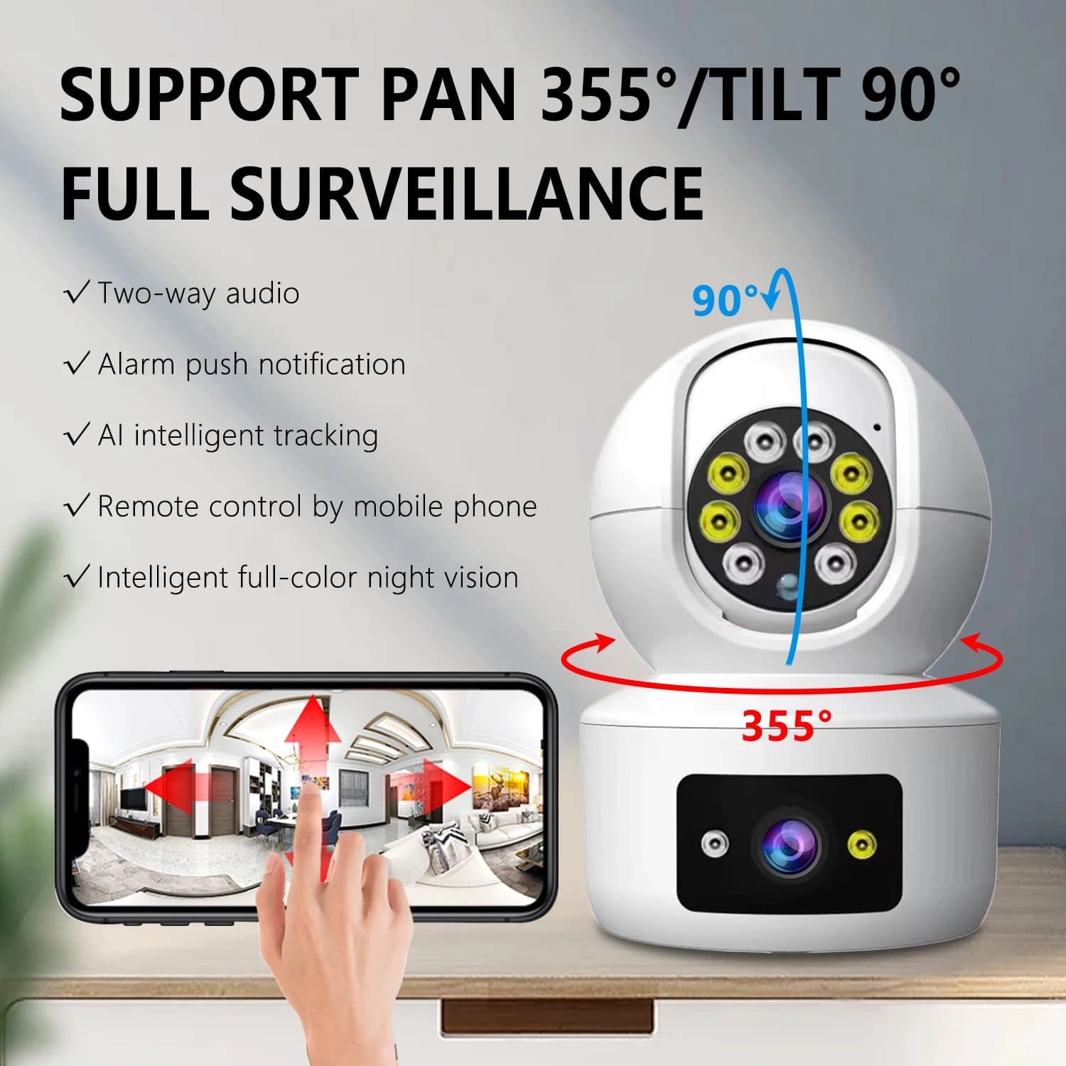 Telecamera dome IP con allarme PTZ wireless a colori a doppia lente da 4 MP V360pro APP AI Rilevamento umanoide Sicurezza domestica CCTV Baby Monitor