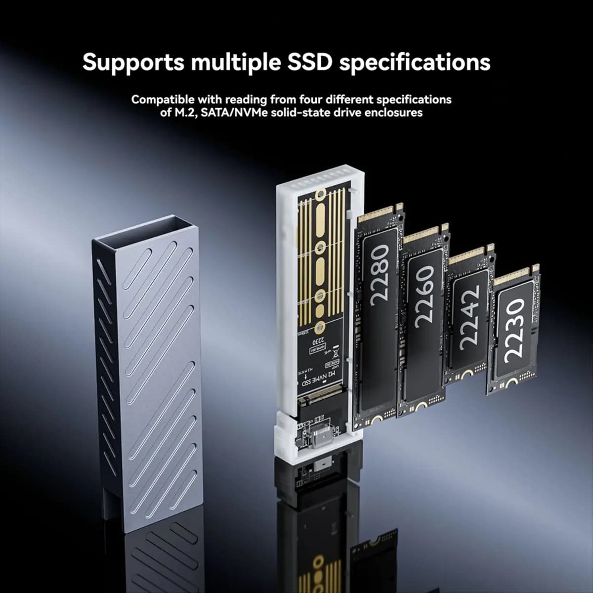 N94R M2 SSD Case Adattatore per custodia SSD a doppio protocollo NVMe/SATA 10 Gbps USB 3.2 Gen2 USB C Custodia esterna senza utensili A