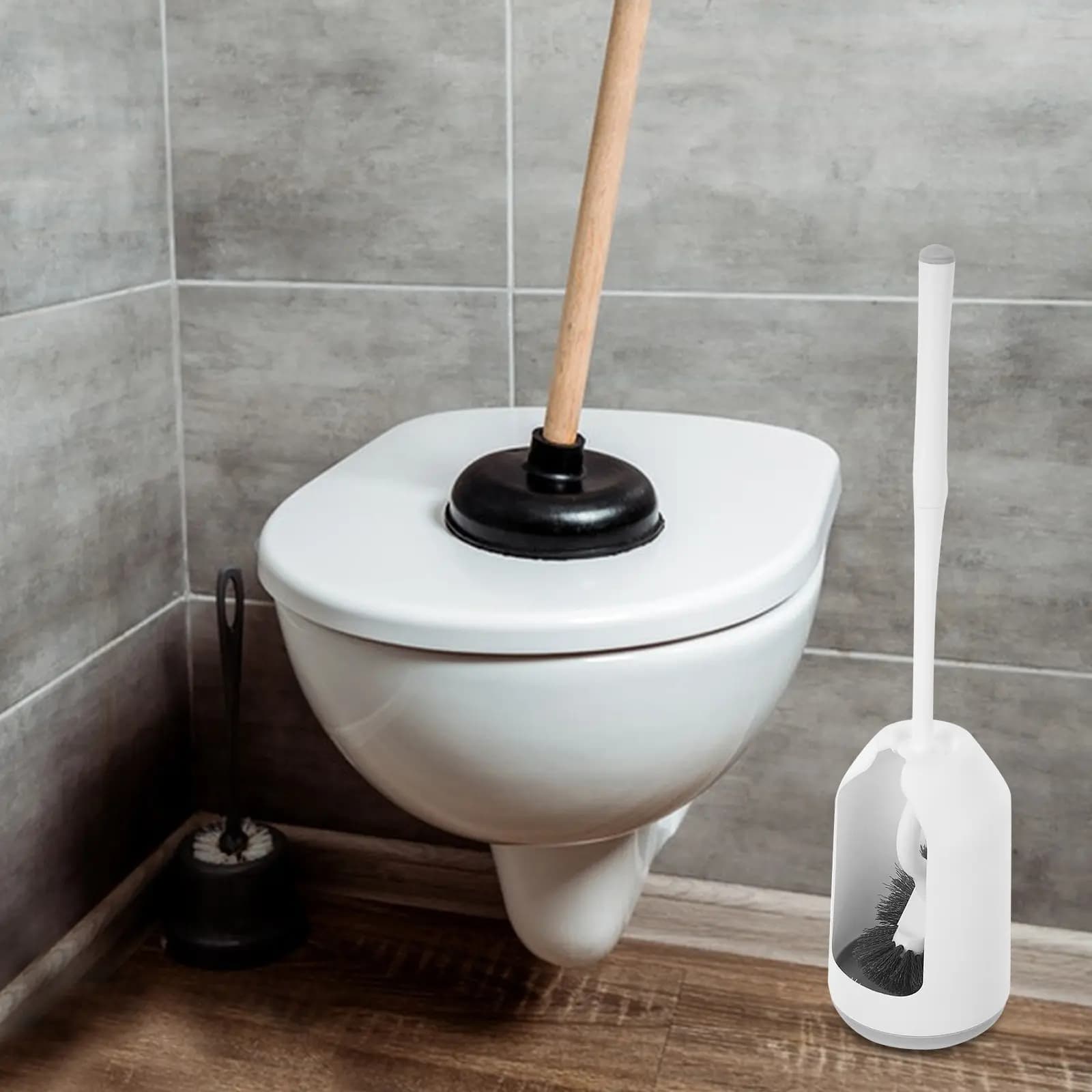 1Set Wall Mounted Toilet Brush Set Long Handle Flat Cleaning Brush Hygienic Bathroom Scrubber No Dead Corner Toilet Cleaning