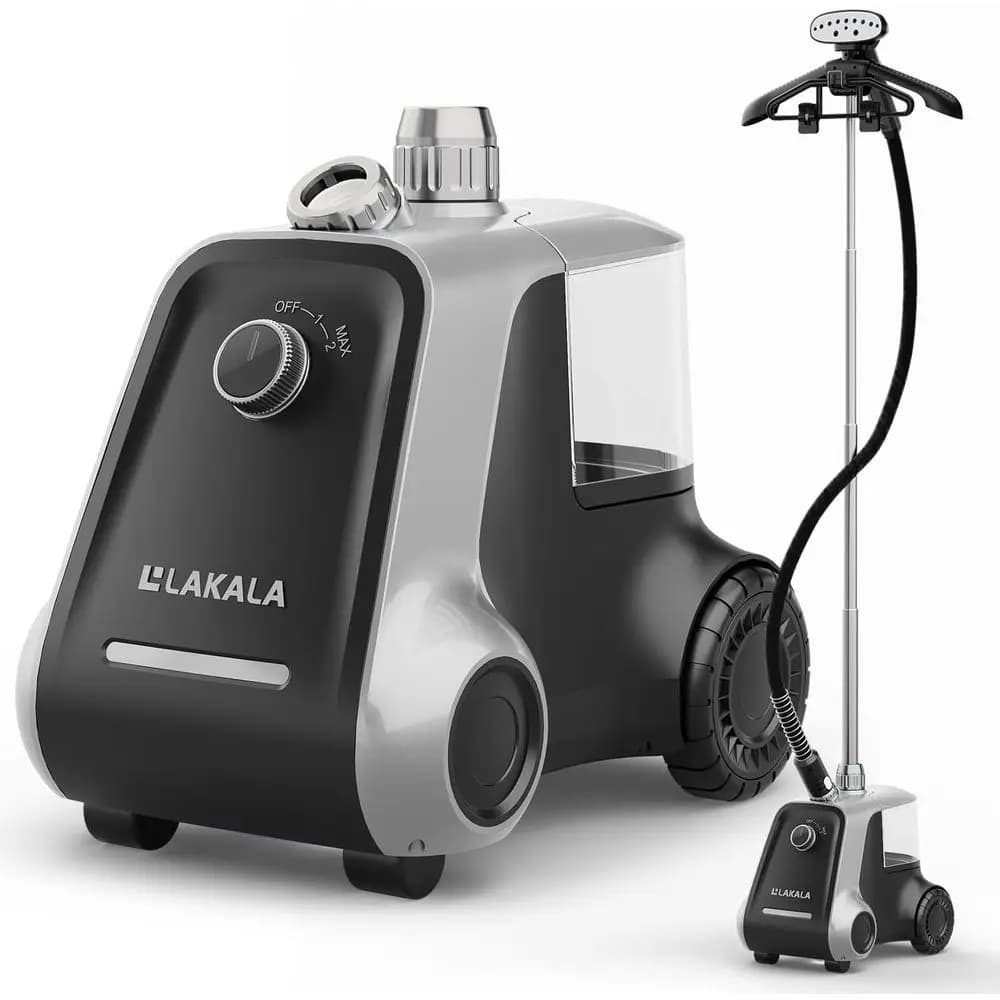 Vaporizzatore per Vestiti, Riscaldamento in 30 Secondi, Serbatoio d'Acqua da 2,5L, con Clip per Pantaloni e Doppio Appendiabiti, Potente Vaporizzatore Portatile, Regolazione a 4 Livelli