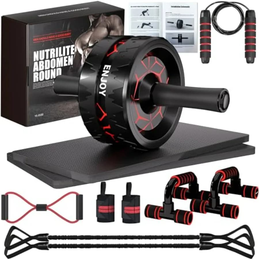 Ab Roller Wheel, Ab Exercise Wheels Kit with Ab Roller, Resistance Bands, Knee Mat, Jump Rope, Push-Up Bar