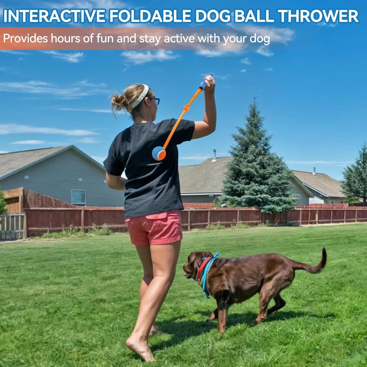 Dog Ball Launcher Thrower Foldable Compact Tennis Ball Thrower Interactive Fetch Toy for Dogs Ideal for Backyard Outdoor Play