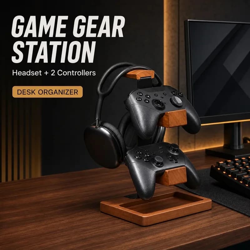 Wooden Headphone Stand Gaming Headset Holder Desk Earphone Rack Organizer for Home Office PC Gamer Controller Display Mount Soli