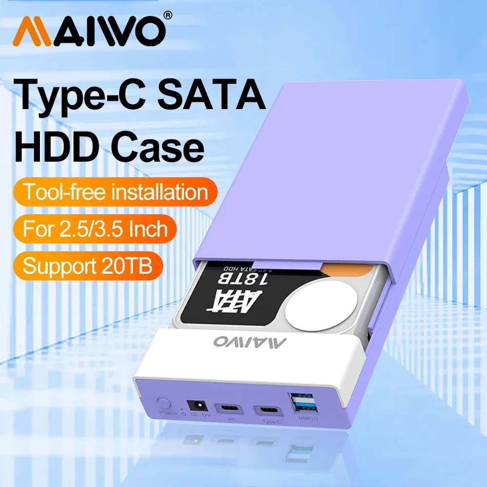 Custodia per disco rigido esterno MAIWO per HDD SSD SATA da 3,5 2,5 pollici con funzione hub USB Custodia adattatore da tipo C a SATA fino a 20 TB
