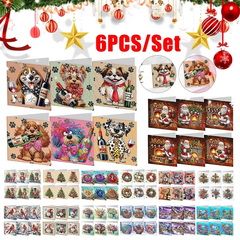 6Pcs Christmas Series DIY Diamond Painting Card Diamond Drawing Card Diamond Daily Wish Card for Family Friends Gift