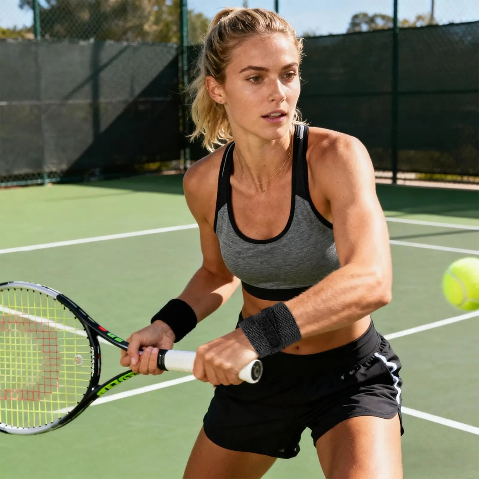 Fascia di compressione per polso Supporto a forma di U Cinghia regolata Tutore di supporto per polso traspirante per allenamento in palestra Yoga Tennis Fitness