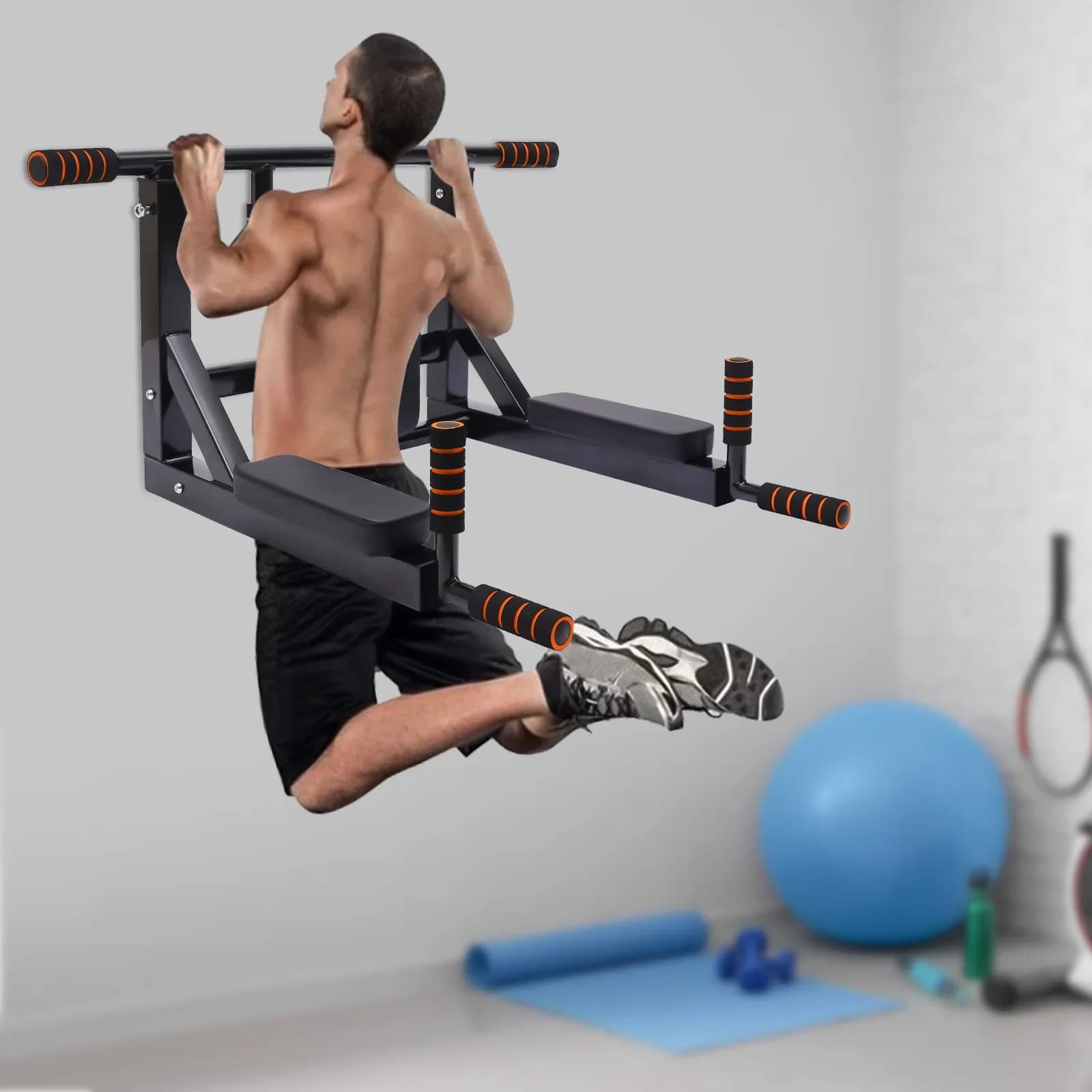 Black Wall Tension Bar - Adjustable multifunctional horizontal bar for chest training, arms and back for men and women