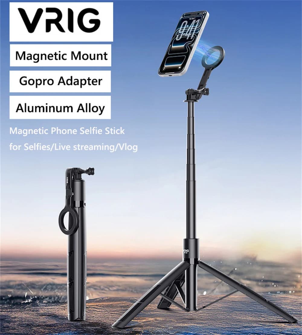 VRIG Treppiede per selfie stick per action camera da 71'' con adattatore GoPro da 1/4'' + supporto magnetico per iPhone 17/DJI Osmo6/5pro Selfies/Live/Vlog